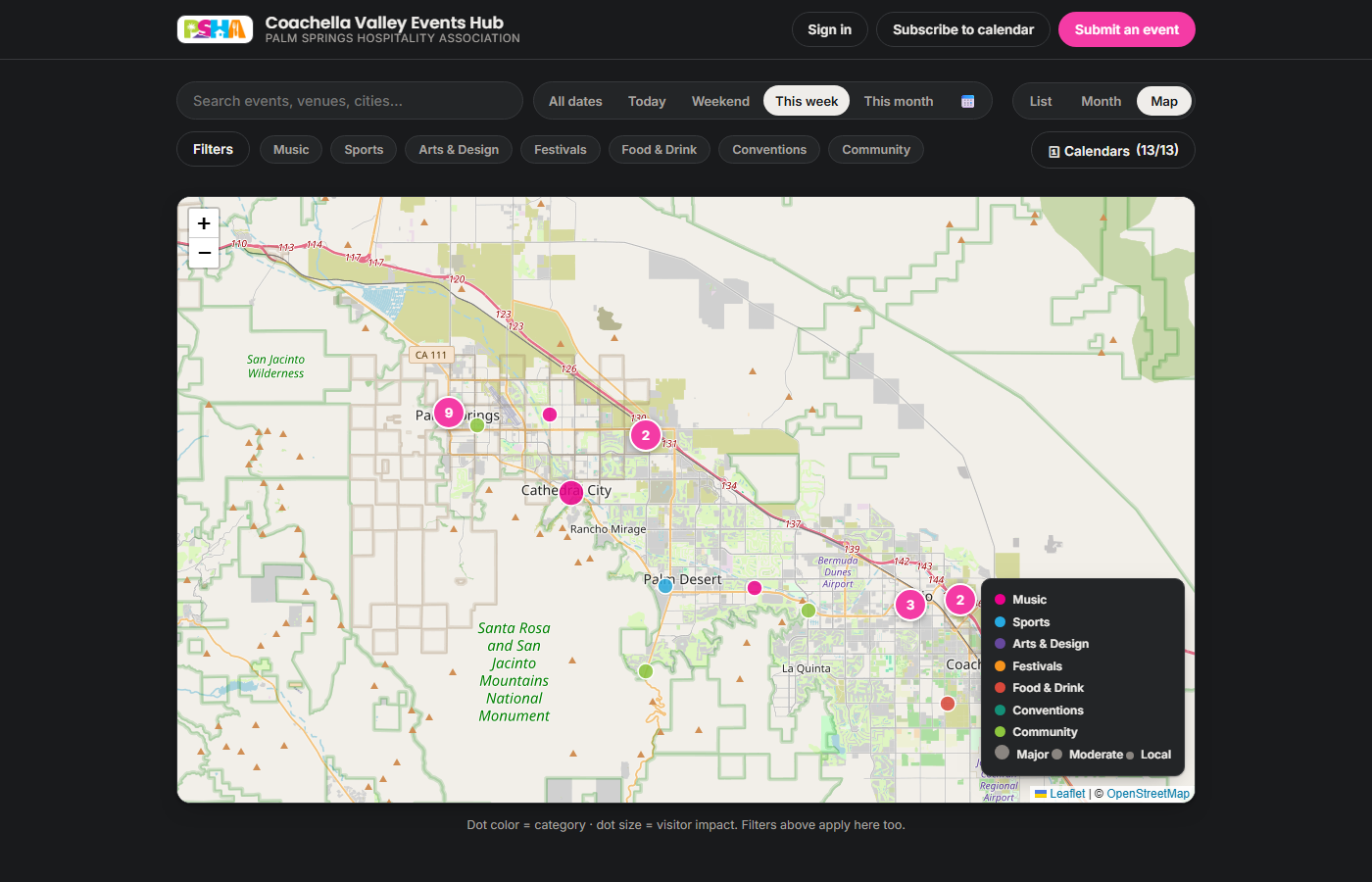 Map view of valley events