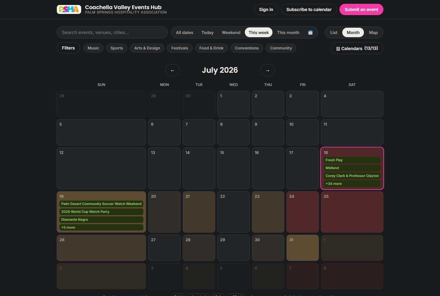 Month view with demand heatmap